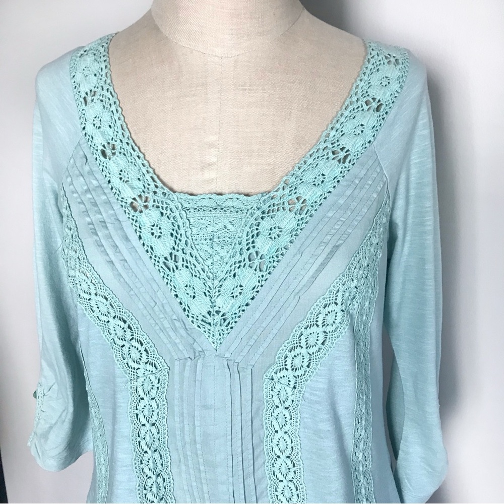 Anthropologie Meadow Rue aqua 3/4 sleeve top size M